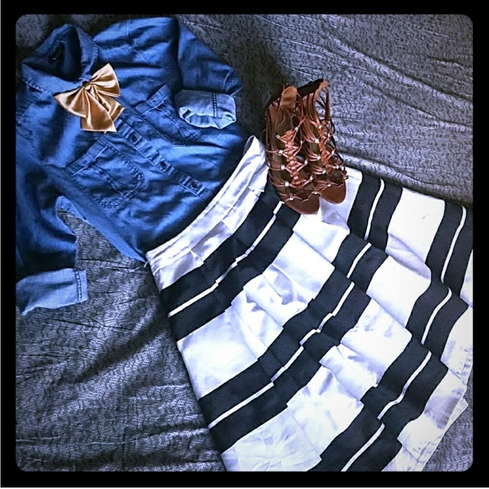 Express Blue and White A-Line Skirt